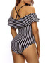 Casual Open Shoulder Flounce Striped One Piece