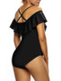 Casual Open Shoulder Flounce Plain One Piece