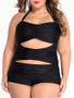 Casual Ruched Halter Cutout Plain Plus Size Swimwear