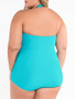 Casual Ruched Halter Cutout Plain Plus Size Swimwear