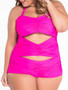 Casual Ruched Halter Cutout Plain Plus Size Swimwear