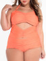 Casual Ruched Halter Cutout Plain Plus Size Swimwear