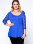 Casual Patchwork Single Breasted Hollow Out Plain Plus Size Blouse
