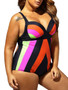 Casual Color Block Asymmetric Stripe Plus Size One Piece