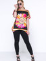 Casual Loose Round Neck Floral Striped Plus Size T-Shirt