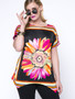Casual Loose Round Neck Floral Striped Plus Size T-Shirt