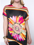 Casual Loose Round Neck Floral Striped Plus Size T-Shirt