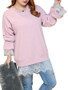 Casual Round Neck Beading Decorative Lace Bell Sleeve Plus Size T-Shirt