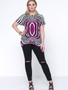 Casual Glamorous Asymmetric Stripe Round Neck Plus Size T-Shirt