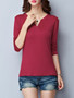 Casual Split Neck Basic Plain Plus Size T-Shirt