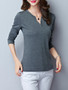 Casual Split Neck Basic Plain Plus Size T-Shirt