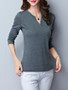 Casual Split Neck Basic Plain Plus Size T-Shirt