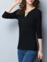 Casual Split Neck Basic Plain Plus Size T-Shirt