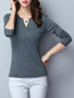 Casual Split Neck Basic Plain Plus Size T-Shirt