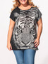 Casual Round Neck Tiger Printed Plus-size-t-shirts