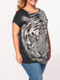 Casual Round Neck Tiger Printed Plus-size-t-shirts