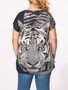 Casual Round Neck Tiger Printed Plus-size-t-shirts