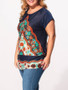 Casual Round Neck Floral Printed Plus-size-t-shirts