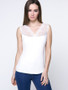 Casual Sleeveless V-Neck Patchwork Hollow Out Plain Plus Size T-Shirt