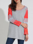 Casual Loose Round Neck Striped Striped Plus Size T-Shirt
