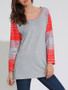 Casual Loose Round Neck Striped Striped Plus Size T-Shirt