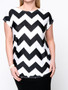 Casual Black White Zigzag Striped Round Neck Plus Size T-Shirt