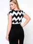 Casual Black White Zigzag Striped Round Neck Plus Size T-Shirt