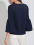 Charming Designed Round Neck Plain Bell Sleeve Plus Size T-Shirt