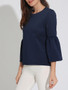 Charming Designed Round Neck Plain Bell Sleeve Plus Size T-Shirt