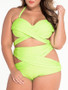 Casual Cutout Lace-Up Plain Plus Size Swimwear