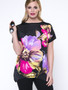 Casual Floral Round Neck Asymmetric Hem Plus Size T-Shirt