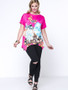 Casual Floral Printed Charming Round Neck Asymmetric Hem Plus Size T-Shirt