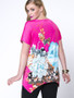 Casual Floral Printed Charming Round Neck Asymmetric Hem Plus Size T-Shirt