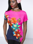 Casual Color Block Floral Asymmetric Hem Plus Size T-Shirt