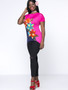 Casual Color Block Floral Asymmetric Hem Plus Size T-Shirt