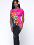 Casual Color Block Floral Asymmetric Hem Plus Size T-Shirt