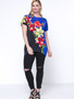 Casual Color Block Floral Asymmetric Hem Plus Size T-Shirt