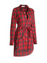 Casual Turn Down Collar Single Breasted Plaid Shirt Dress