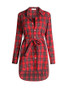 Casual Turn Down Collar Single Breasted Plaid Shirt Dress