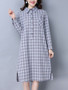 Casual Loose Turn Down Collar Plaid Shift Dress