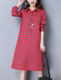 Casual Loose Turn Down Collar Plaid Shift Dress