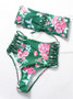 Floral Printed Lace-Up Bikinis Swimwear