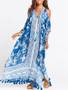 Blue White Printed Loose Plus Size Tasseled Bikini Cover-ups