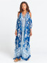 Blue White Printed Loose Plus Size Tasseled Bikini Cover-ups