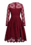 Red Lace Buttons Draped Banquet Elegant Party Midi Dress
