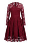 Red Lace Buttons Draped Banquet Elegant Party Midi Dress