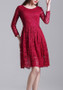 Red Draped Lace High Waisted Banquet Elegant Party Midi Dress