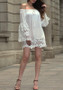 Casual White Patchwork Lace Boat Neck Fashion Chiffon Mini Dress