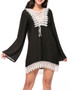 Casual Bell Sleeve Decorative Lace Lace-Up Chiffon Shift Dress