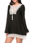 Casual Bell Sleeve Decorative Lace Lace-Up Chiffon Shift Dress